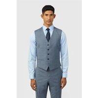 Ted Baker Men's Single Breasted Five Button Checked Slim Fit Waistcoat in Mid Blue | Size: 44R