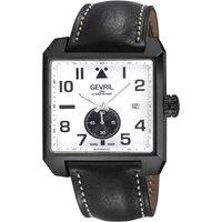 Gevril Men's Herald Square White Dial Black Handmade Italian Leather Strap Watch