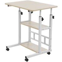 Garden Sanctuary Height Adjustable Mobile Table Overbed Desk with Wheels in Light Beige