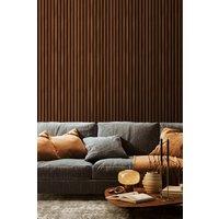 Hoopla Walls Wood Slat- Walnut 10m Wallpaper in Brown