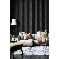 Hoopla Walls Wood Slat - Charcoal 10m Wallpaper in Grey