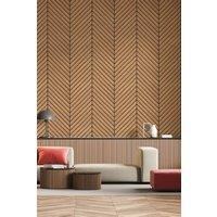 Hoopla Walls Chevron Slat - Oak 10m Wallpaper in Natural
