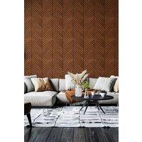 Hoopla Walls Chevron Slat - Walnut 10m Wallpaper in Brown