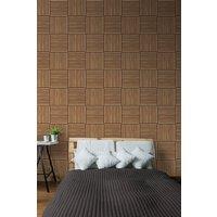 Hoopla Walls Square Slat- Oak 10m Wallpaper in Natural