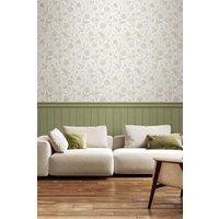 Hoopla Walls Tongue & Groove Floral Toile- Sage 10m Wallpaper in Green