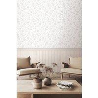 Hoopla Walls Tongue & Groove Floral Toile- Washed White 10m Wallpaper