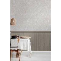 Hoopla Walls Tongue & Groove Fern- Stone 10m Wallpaper in Grey