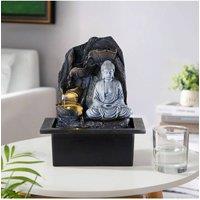 Garden Sanctuary Tabletop Buddha Decor Indoor Water Fountain in Grey