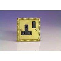 Varilight XG4B 13A Switched Socket Georgian Brass Black 1-Gang in Yellow