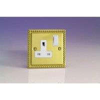 Varilight XG4W 13A Switched Socket White 1-Gang Georgian Brass in Yellow