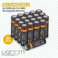 Venom Rechargeable AA Batteries (1000mAh) - 20 Pack in Black
