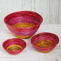 Paper High Round Recycled Newspaper Bowl in Red | Size: Large