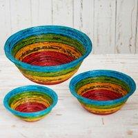 Paper High Round Recycled Newspaper Bowl in Blue | Size: Large
