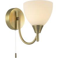 Happy Homewares Contemporary Pull Switched Wall Light Fixture with Opal White Glass Shade in Metallic Gold