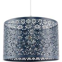 Happy Homewares Midnight Blue Moroccan Metal Pendant Lamp Shade with Floral Decoration | Size: 12 inches