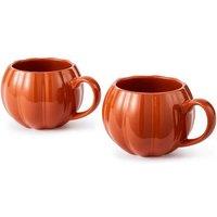 Tower Set of 2 Pumpkin Shaped Mugs, Smooth Glaze Interior, Orange WA976005ORA