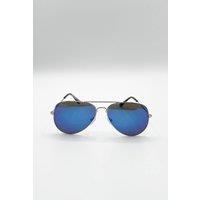 SVNX Extra Small Aviator Sunglasses Silver Frame With Blue Mirrored Lenses