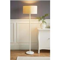 ValueLights Charlie White Metal Single Stem Floor Lamp with Fabric Drum Lamp Shade in Natural