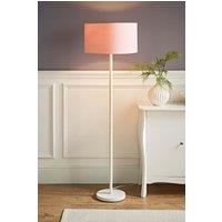 ValueLights Charlie White Metal Single Stem Floor Lamp with Fabric Drum Lamp Shade in Dusty Pink