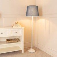 ValueLights Charlie White Metal Single Stem Floor Lamp with Fabric Tapered Lamp Shade in Grey