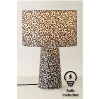 ValueLights Bertie Leopard Print Full Fabric Table Lamp with LED Bulb in Tan