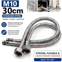 ATEK 30CM Flexible Tap Connectors Pair Braided Hose Pipe for Kitchen Sink & Bathroom Basin Monobloc Mixer Taps DIY Replacement Flexible in Silver