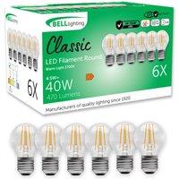 BELL Lighting E27 LED Filament Golf Ball Bulb Non-Dimmable Warm White 470lm 4.5W | Size: Pack of 6
