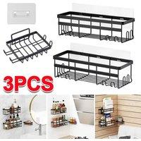 FLAVORA 3 Pack Shower Caddy No Drilling Stainless Steel in Black | Size: 500mm