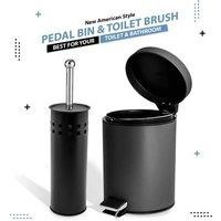 EONLION Black 3L Pedal Bin & Toilet brush Set