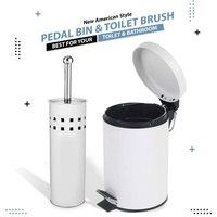 EONLION White 3L Pedal Bin & Toilet brush Set