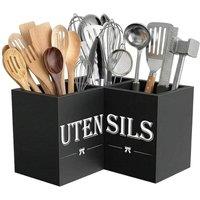Kelvenix Wooden Kitchen Utensil Holder in Black | Size: 0.6m2