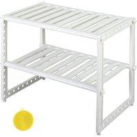 Ventryn 2 Tier Extendable Sink Shelf Adjustable Under Sink Rack in White | Size: Medium