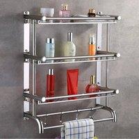 EONLION Wall Mount Bathroom Towel Rail Storage Shelf in Silver