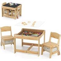 CASART 3 in 1 Kids Wooden Table & Chair Set for Art Craft Drawing in Natural