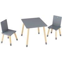 CASART Kids Wooden Table & 2 Chairs Set for Toddlers Playing in Grey