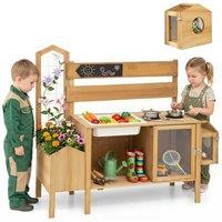 CASART Mud Kitchen for Kids Outdoor Wooden Kitchen Playset in Natural