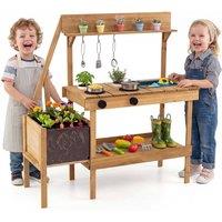 CASART Kids Mud Kitchen Wooden Play Kitchen for Toddlers Aged 3+ in Natural