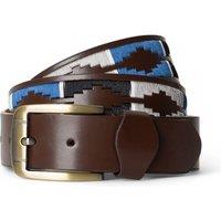 Woodland Leathers Men's Men's Brown Polo Belt with Blue Embroidered Stitching | Size: XL