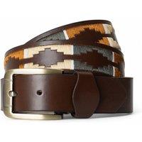 Woodland Leathers Men's Men's Brown Polo Belt with Green Embroidered Stitching | Size: Large