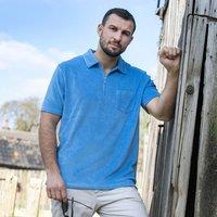 Peter Gribby Men's Terry Towelling Zip Polo Shirt - Sky in Light Blue | Size: Large