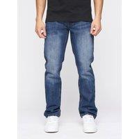 Crosshatch New Embossed Techno Men's Straight-Fit Heritage Jeans with Branded Belt & Embossed Detail in Mid Blue | Size: 34R