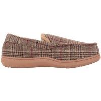 ABSOLUTE FOOTWEAR Men's Easy Slip On Moccasin Style Checked Winter Slipper with Faux Fur Inner in Brown | Size: 9
