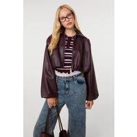 Pink Vanilla Women's Dark Red Faux Leather Puffball Jacket | Size: Medium/Large