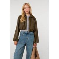 Pink Vanilla Women's Dark Green Faux Leather Puffball Jacket | Size: S/M