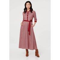 Izabel London Women's Printed 3/4 Sleeve Tie Waist Maxi Dress in Pink | Size: 10