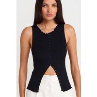 Dilvin Women's Sleeveless Ribbed Button Cardigan in Black