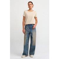 Dilvin Women's Cotton Crew Neck T-Shirt in Medium Beige | Size: Small
