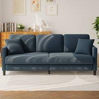 Dprodo 210cm Wide Modern Teddy Fabric 3-Seater Living Room Sofa in Blue | Size: 3 Seater