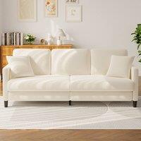 Dprodo 210cm Wide Modern Teddy Fabric 3-Seater Living Room Sofa in Beige | Size: 3 Seater