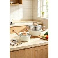ExtraStar 12 Pieces Nonstick Cookware Set Pots & Pans Set for Kitchen in Cream